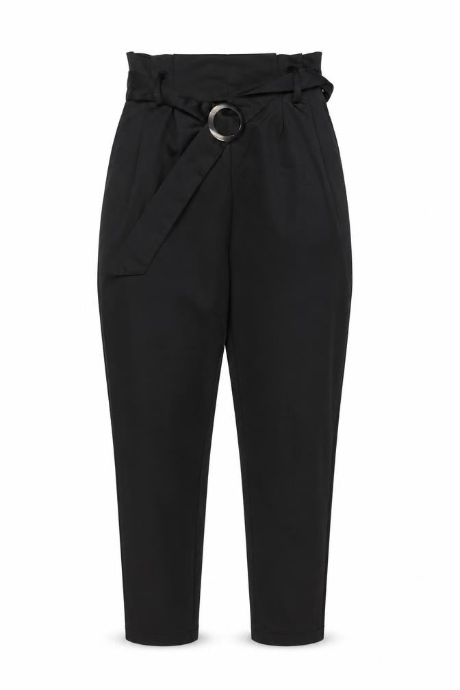 QED London Women's Black Paperbag Trousers UK 8 Belted High Waist
