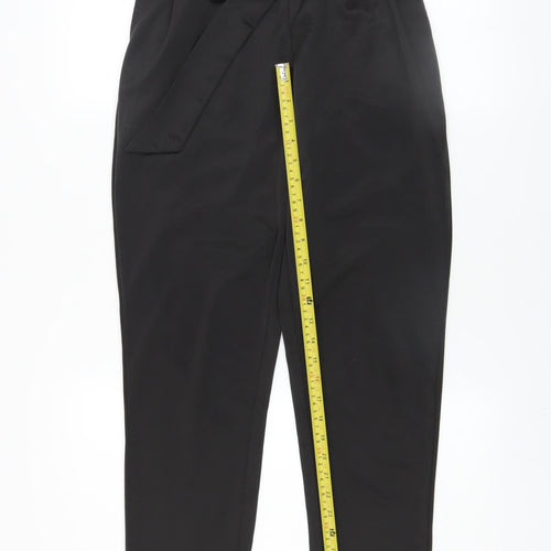 QED London Women's Black Paperbag Trousers UK 8 Belted High Waist