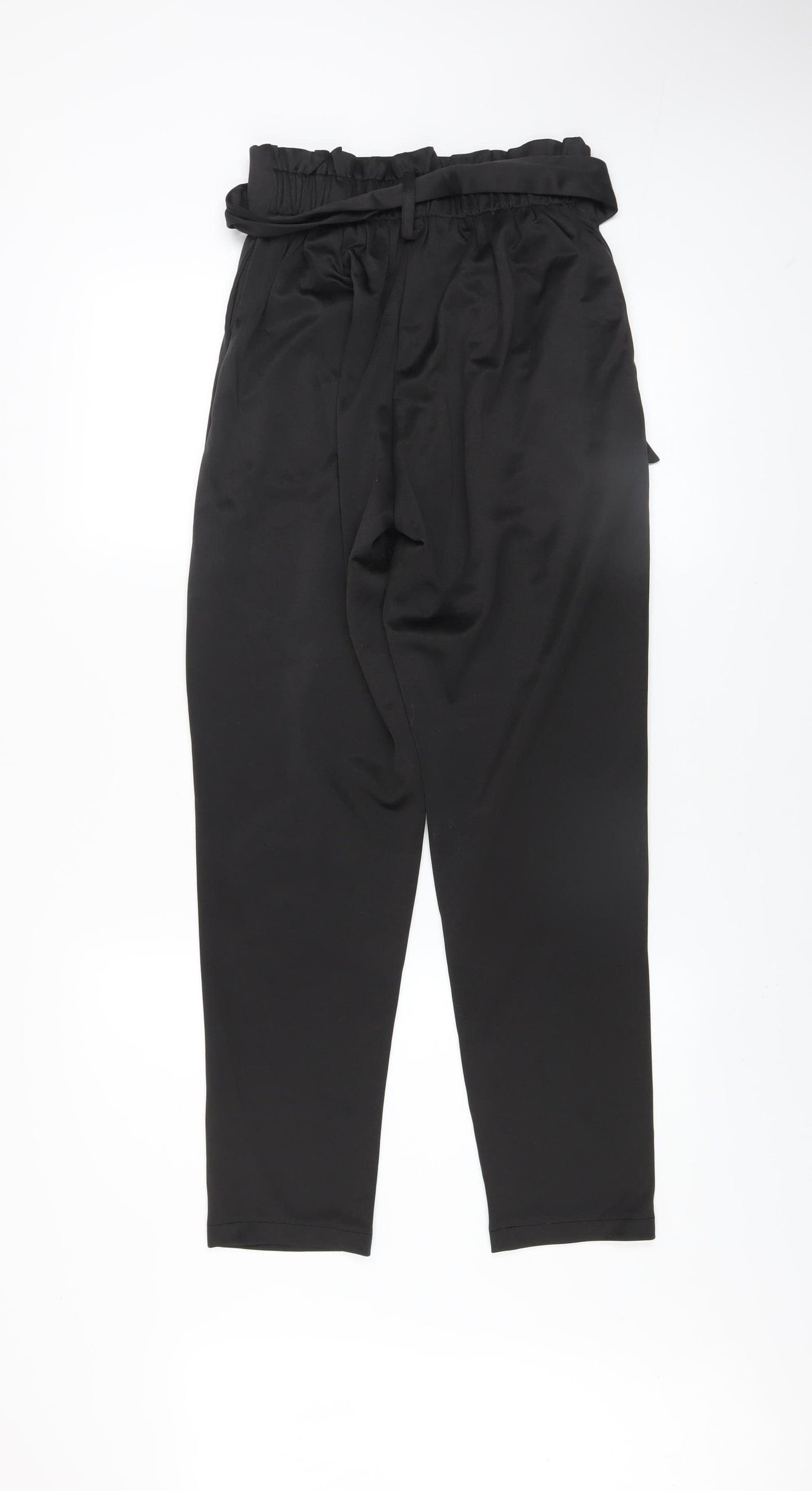 QED London Women's Black Paperbag Trousers UK 8 Belted High Waist