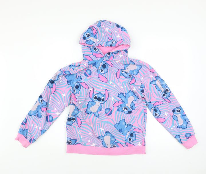 Primark Girls Pink Stitch Hoodie 11-12 Years Fleece Pullover Graphic Sweatshirt