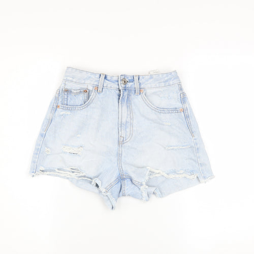 Stradivarius Women Blue Size 8 High Rise Cut-Off Denim Shorts