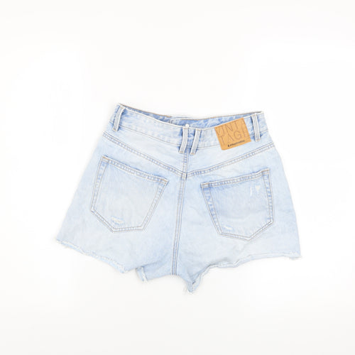 Stradivarius Women Blue Size 8 High Rise Cut-Off Denim Shorts