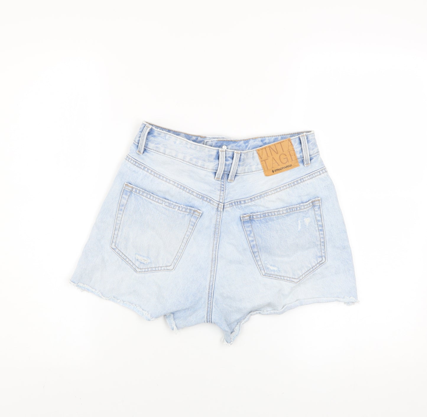 Stradivarius Women Blue Size 8 High Rise Cut-Off Denim Shorts