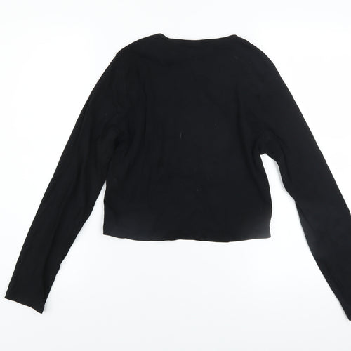 Primark Womens Black Cropped Long Sleeve T-Shirt L Rock Graphic Top