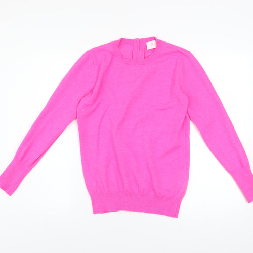 Savida Womens Pink Crew Neck Button Detail Long Sleeve Jumper Size 10