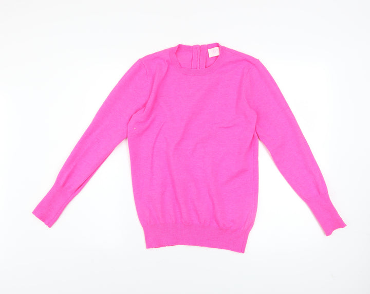Savida Womens Pink Crew Neck Button Detail Long Sleeve Jumper Size 10