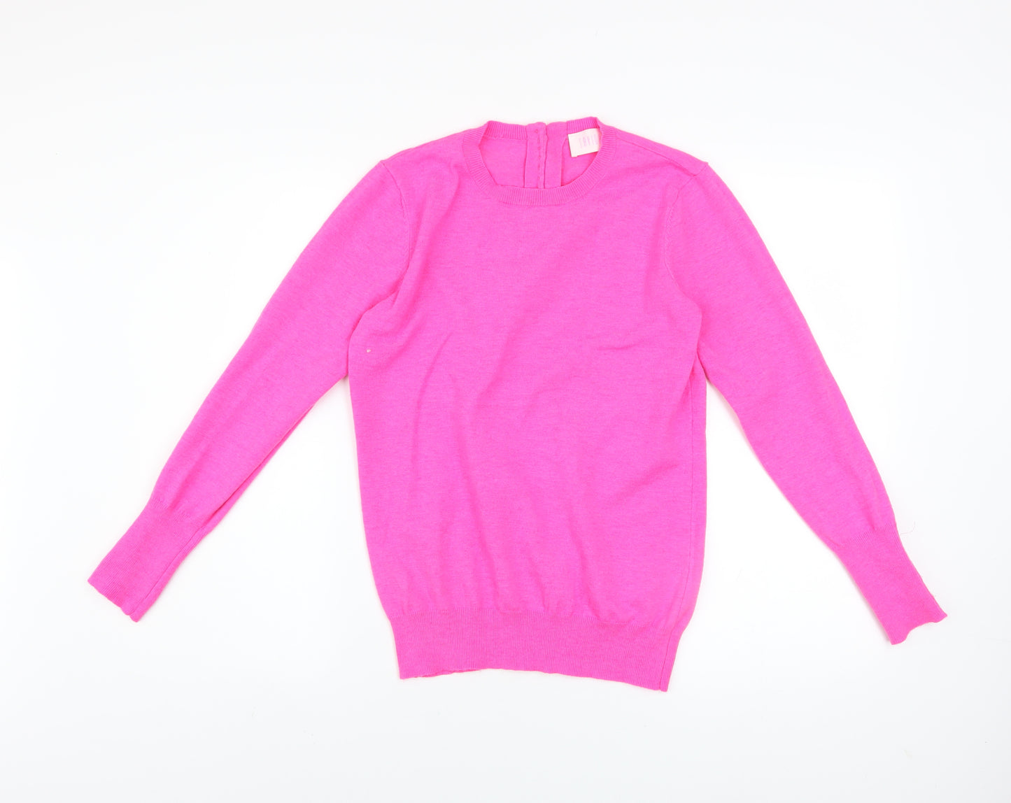 Savida Womens Pink Crew Neck Button Detail Long Sleeve Jumper Size 10