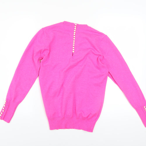 Savida Womens Pink Crew Neck Button Detail Long Sleeve Jumper Size 10