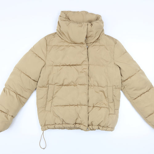 Stradivarius Women Beige Short Puffer Jacket S Water Resistant