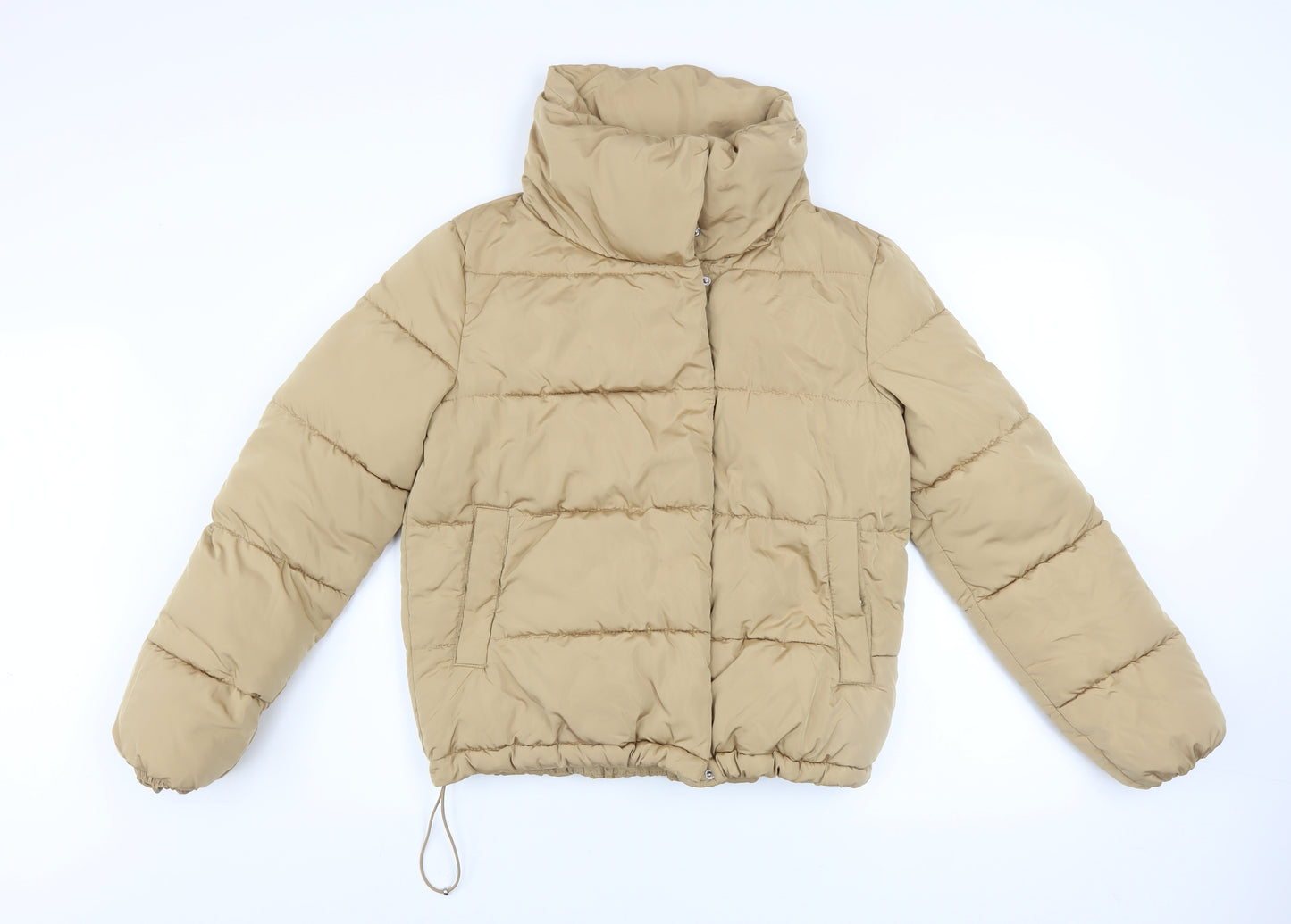 Stradivarius Women Beige Short Puffer Jacket S Water Resistant