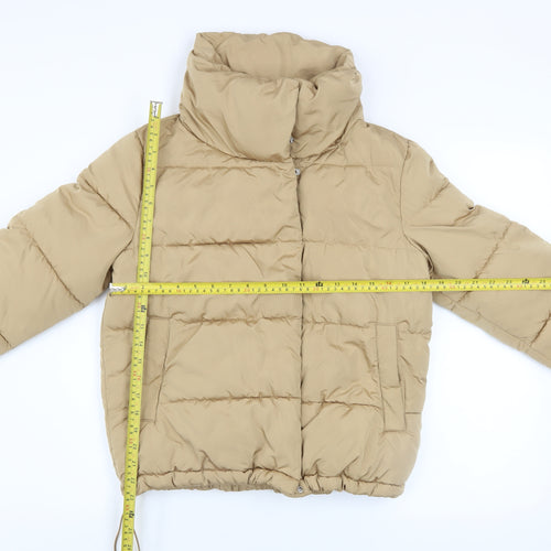 Stradivarius Women Beige Short Puffer Jacket S Water Resistant