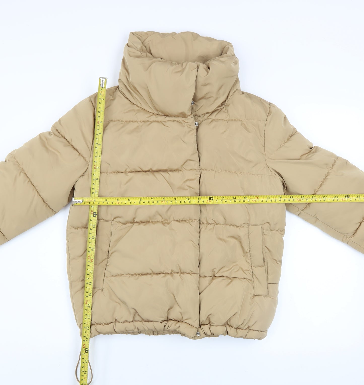 Stradivarius Women Beige Short Puffer Jacket S Water Resistant