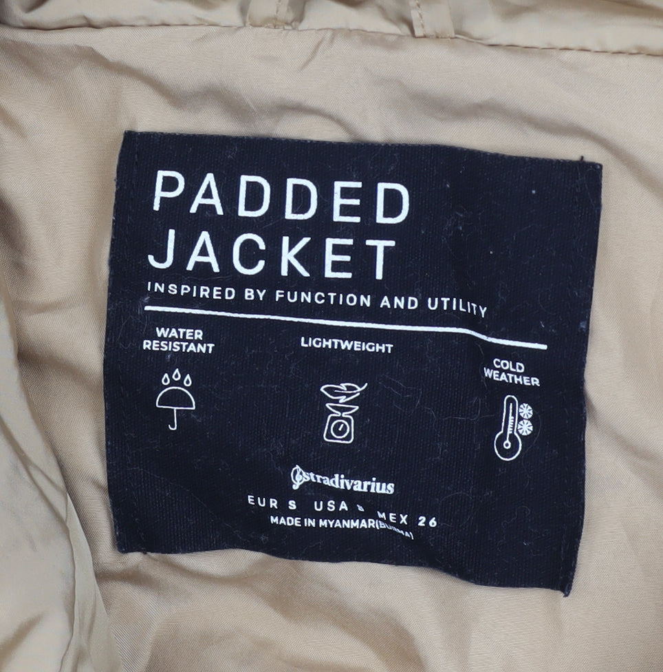 Stradivarius Women Beige Short Puffer Jacket S Water Resistant