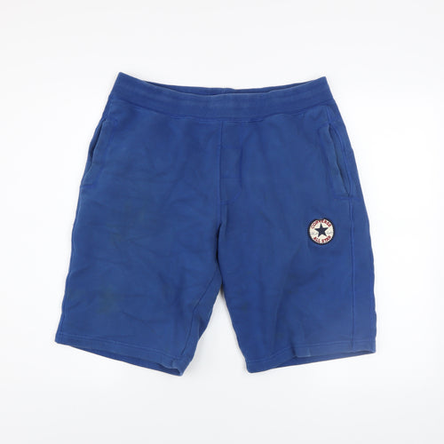 Converse Men’s Blue Sweat Shorts M Regular Fit Elastic Waist Activewear
