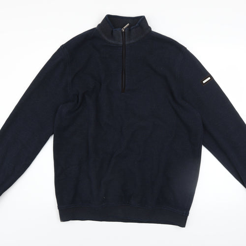 Bugatti Men's Blue 2XL High Neck Half Zip Cotton Jumper