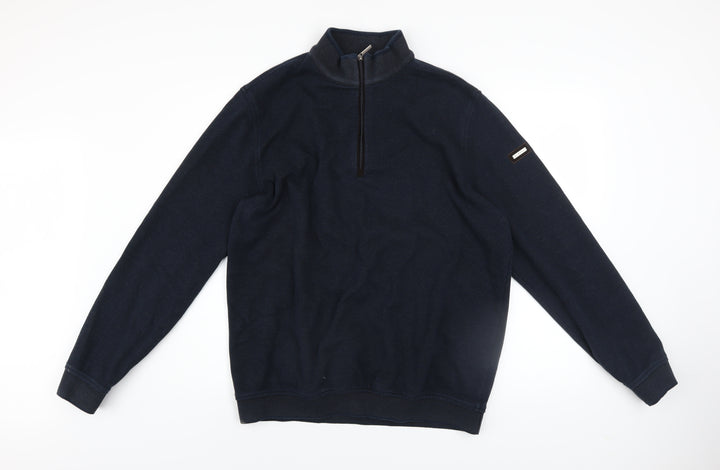 Bugatti Men's Blue 2XL High Neck Half Zip Cotton Jumper