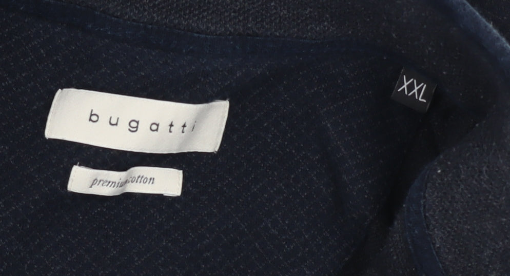 Bugatti Men's Blue 2XL High Neck Half Zip Cotton Jumper