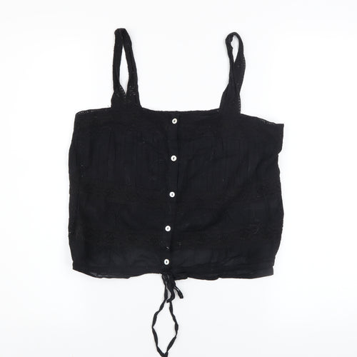 River Island Women’s Black Cotton Lace Button Camisole Top Size 8