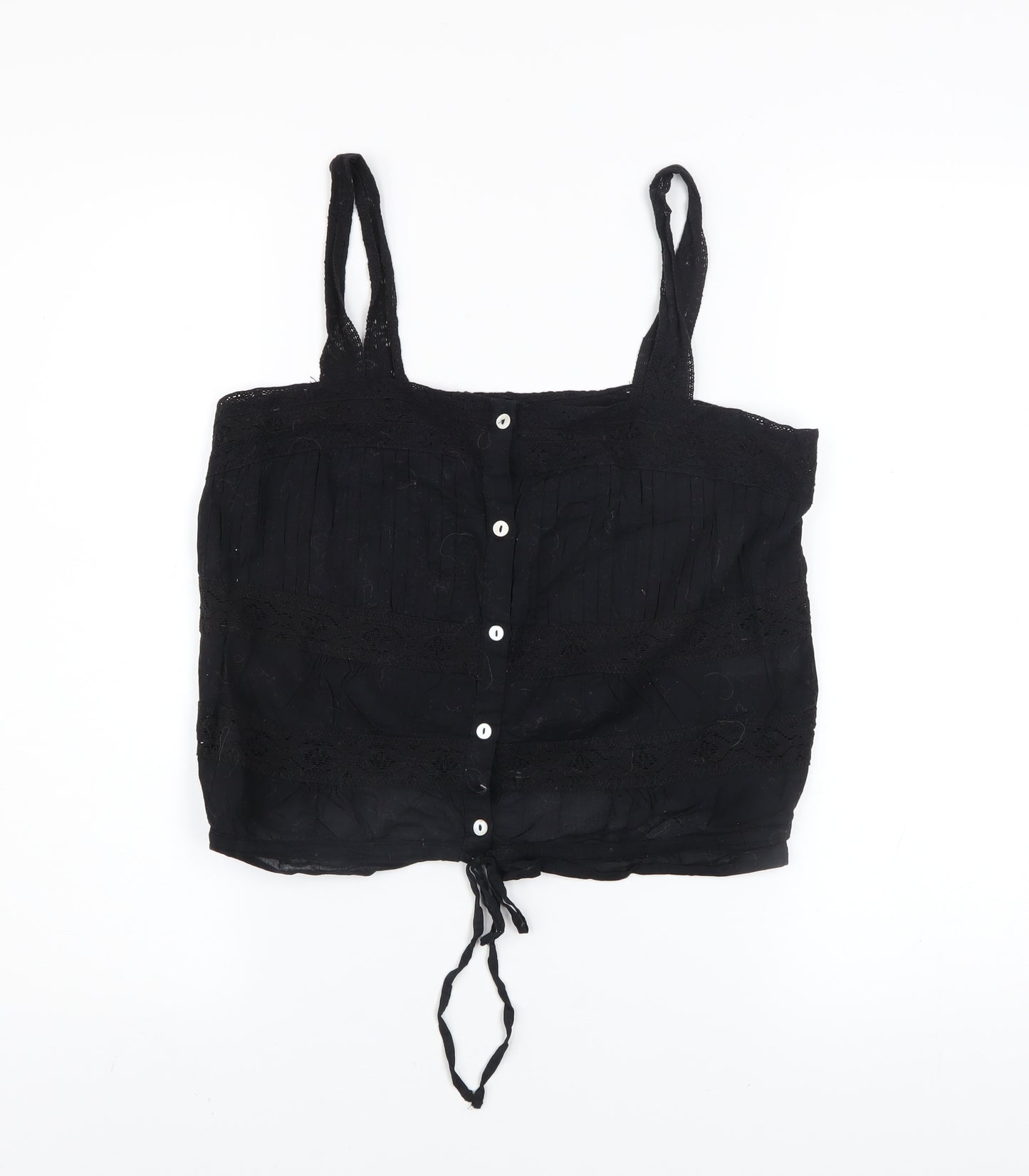 River Island Women’s Black Cotton Lace Button Camisole Top Size 8
