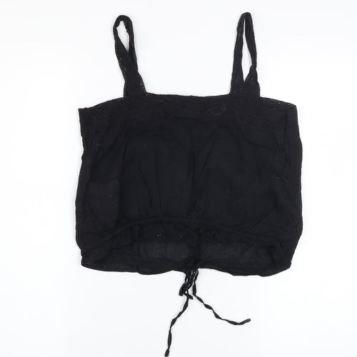 River Island Women’s Black Cotton Lace Button Camisole Top Size 8
