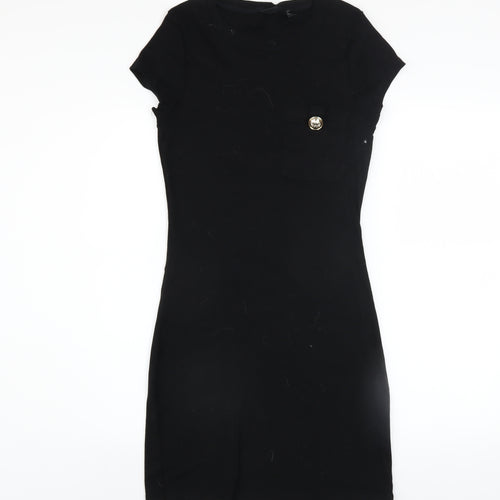 River Island Women's Black Cotton Bodycon Short Sleeve Dress Size 10