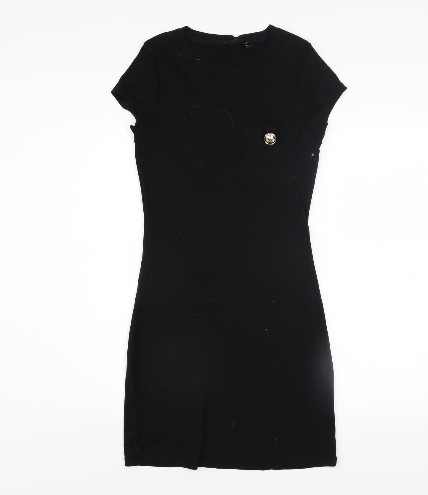 River Island Women's Black Cotton Bodycon Short Sleeve Dress Size 10