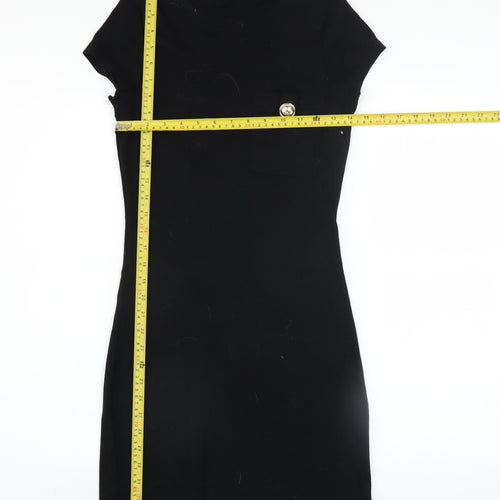 River Island Women's Black Cotton Bodycon Short Sleeve Dress Size 10