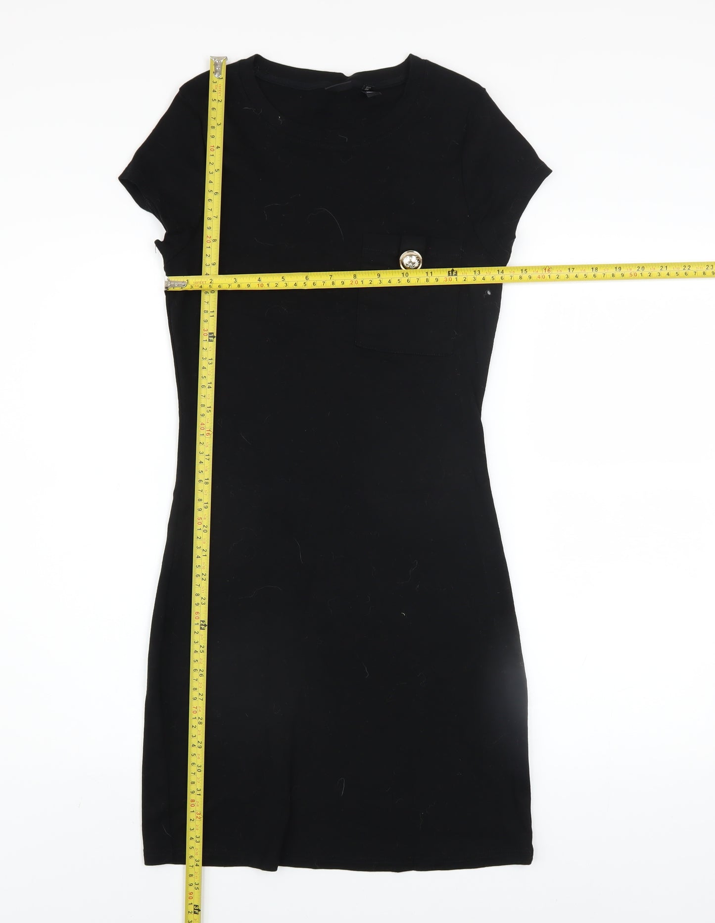 River Island Women's Black Cotton Bodycon Short Sleeve Dress Size 10