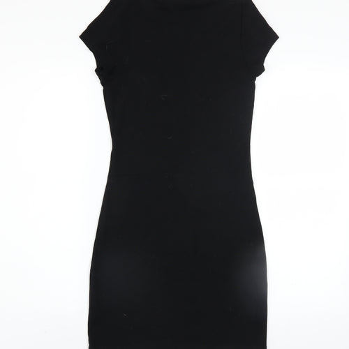 River Island Women's Black Cotton Bodycon Short Sleeve Dress Size 10