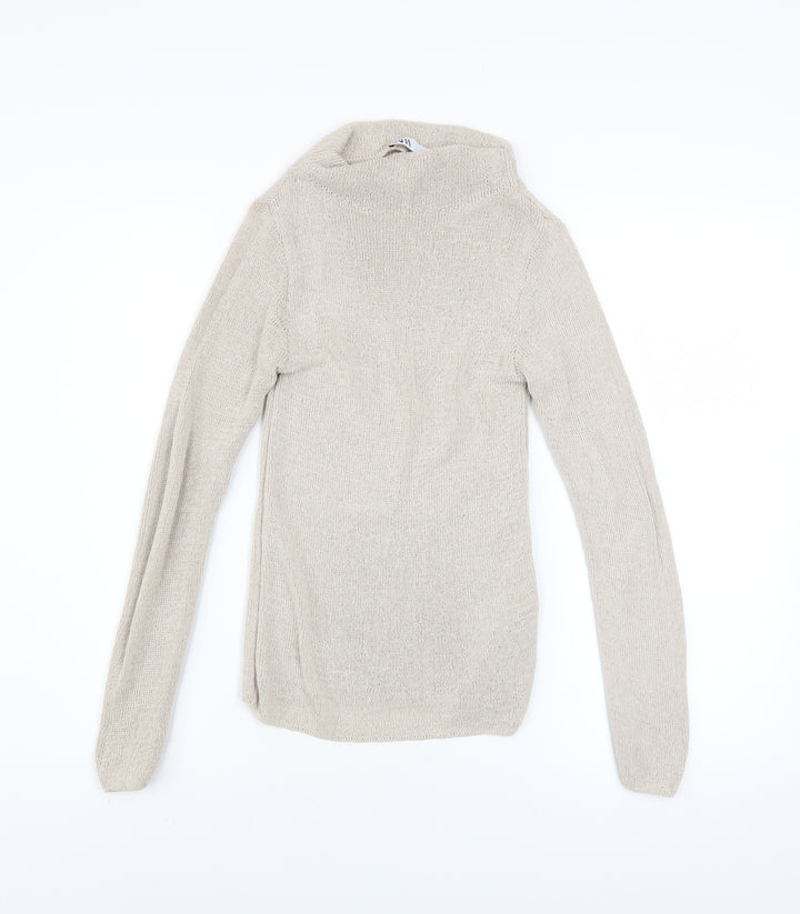 Zara Women Beige High Neck Knit Jumper Size 8