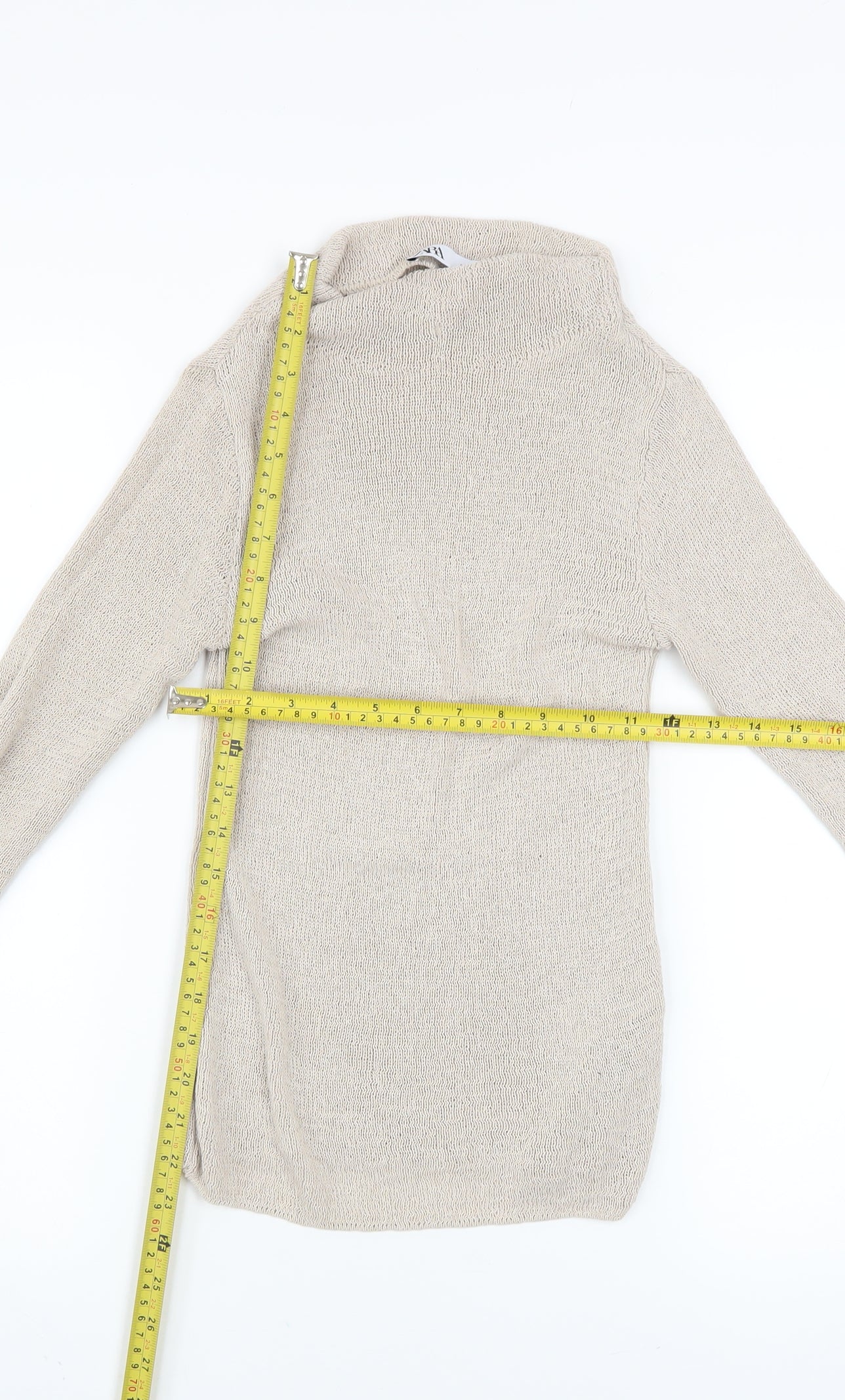 Zara Women Beige High Neck Knit Jumper Size 8