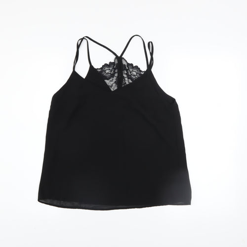 New Look Women Black Lace Camisole V-Neck Polyester Top Size 10