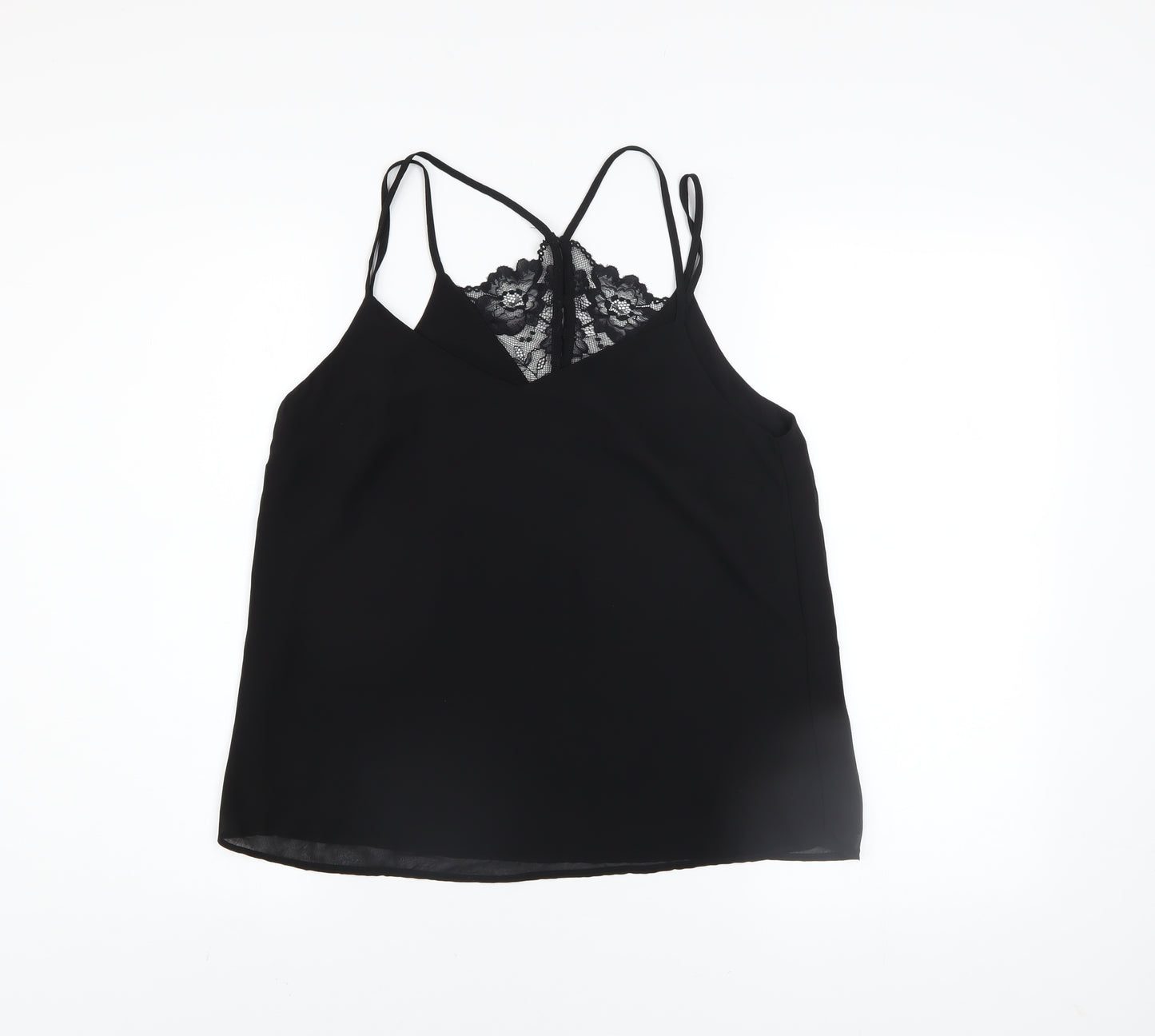 New Look Women Black Lace Camisole V-Neck Polyester Top Size 10