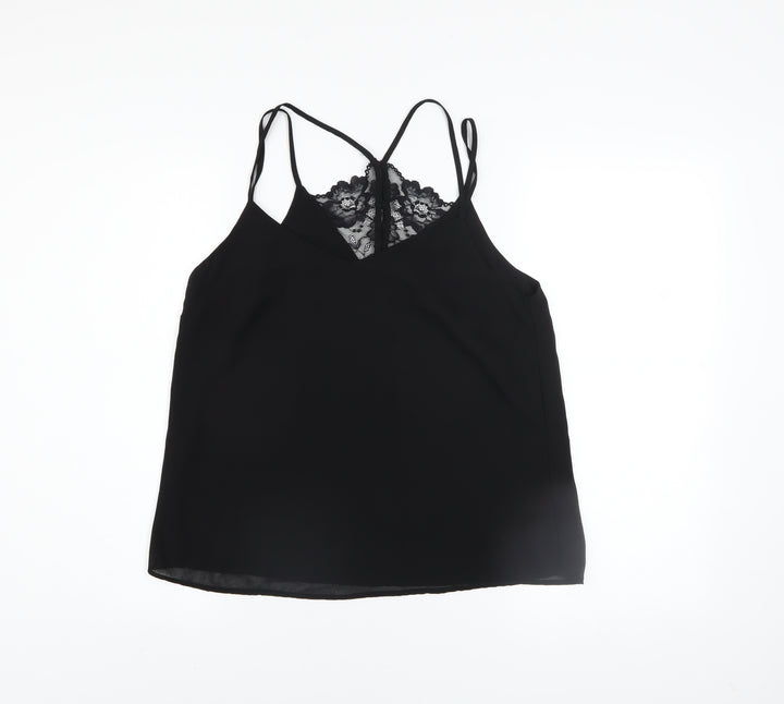 New Look Women Black Lace Camisole V-Neck Polyester Top Size 10