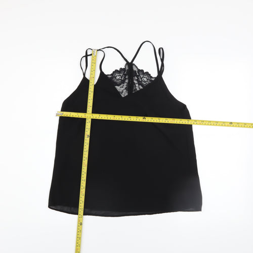 New Look Women Black Lace Camisole V-Neck Polyester Top Size 10