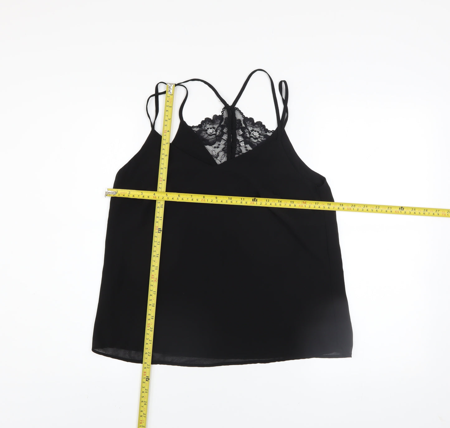 New Look Women Black Lace Camisole V-Neck Polyester Top Size 10