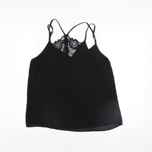 New Look Women Black Lace Camisole V-Neck Polyester Top Size 10