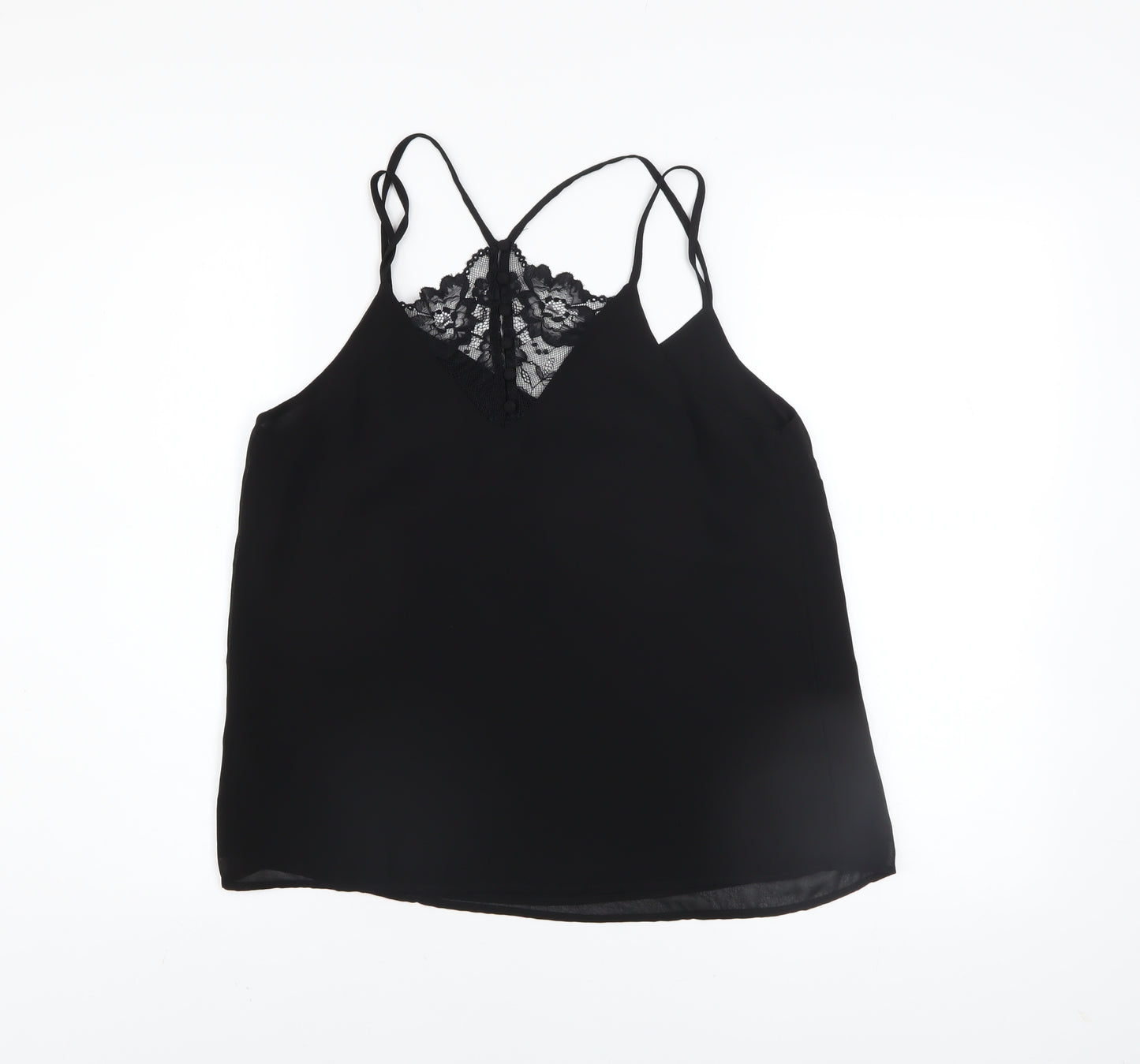 New Look Women Black Lace Camisole V-Neck Polyester Top Size 10