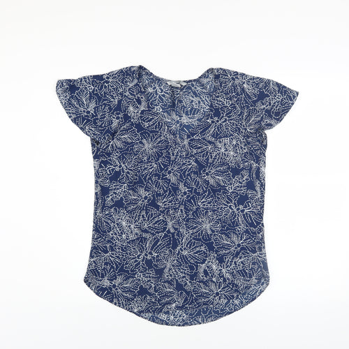 H&M Womens Navy Floral Short Sleeve Blouse Size 6 Polyester Top