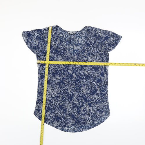 H&M Womens Navy Floral Short Sleeve Blouse Size 6 Polyester Top