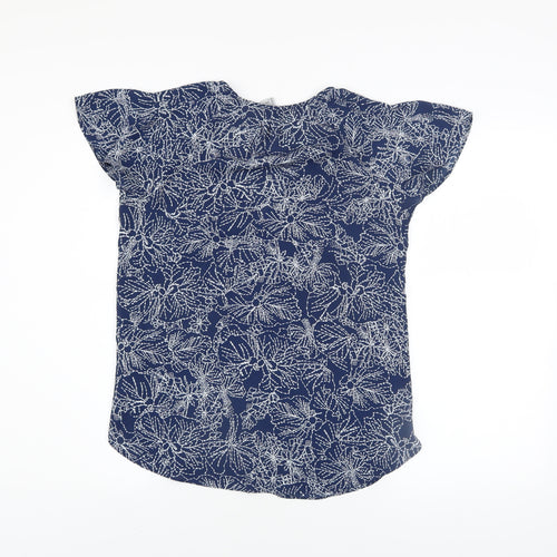 H&M Womens Navy Floral Short Sleeve Blouse Size 6 Polyester Top