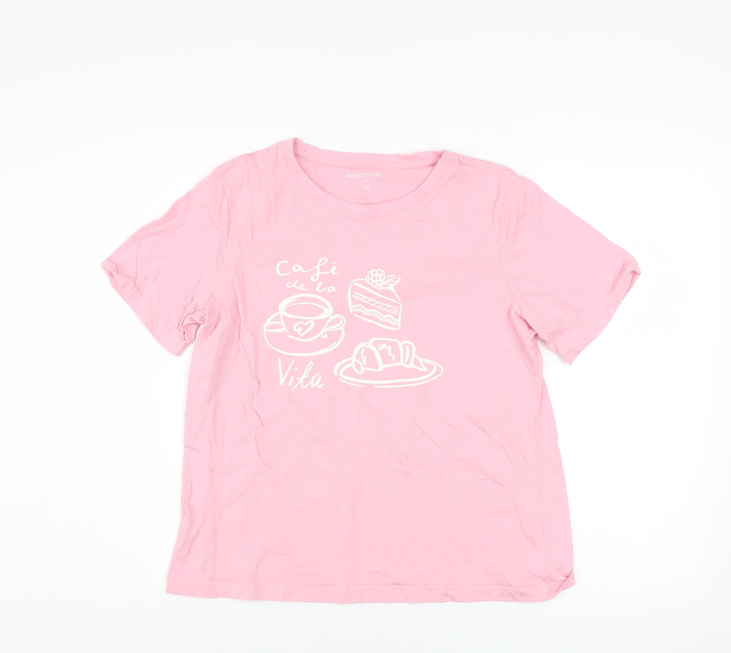Dunnes Stores Women's Pink Cotton Café de la Vita Short Sleeve T-Shirt Size 12