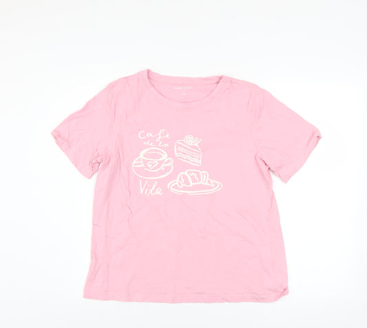 Dunnes Stores Women's Pink Cotton Café de la Vita Short Sleeve T-Shirt Size 12