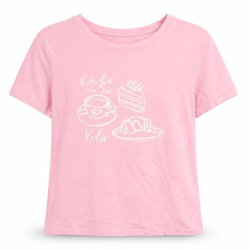 Dunnes Stores Women's Pink Cotton Café de la Vita Short Sleeve T-Shirt Size 12