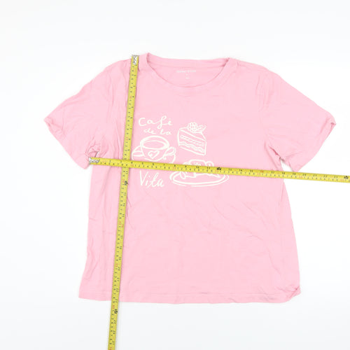 Dunnes Stores Women's Pink Cotton Café de la Vita Short Sleeve T-Shirt Size 12