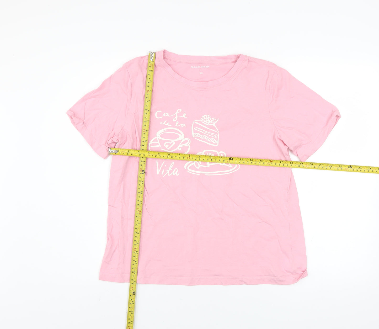 Dunnes Stores Women's Pink Cotton Café de la Vita Short Sleeve T-Shirt Size 12
