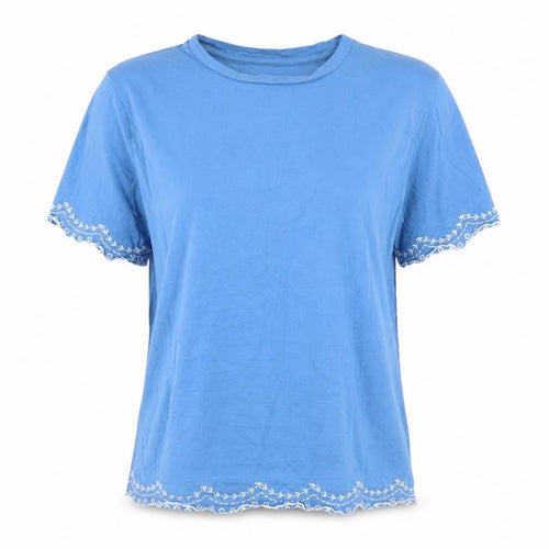 Dunnes Stores Women's Blue Embroidered Cotton T-Shirt Size 14