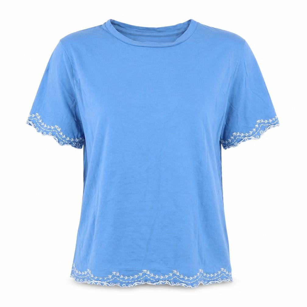 Dunnes Stores Women's Blue Embroidered Cotton T-Shirt Size 14