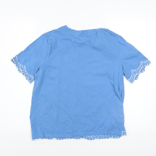 Dunnes Stores Women's Blue Embroidered Cotton T-Shirt Size 14