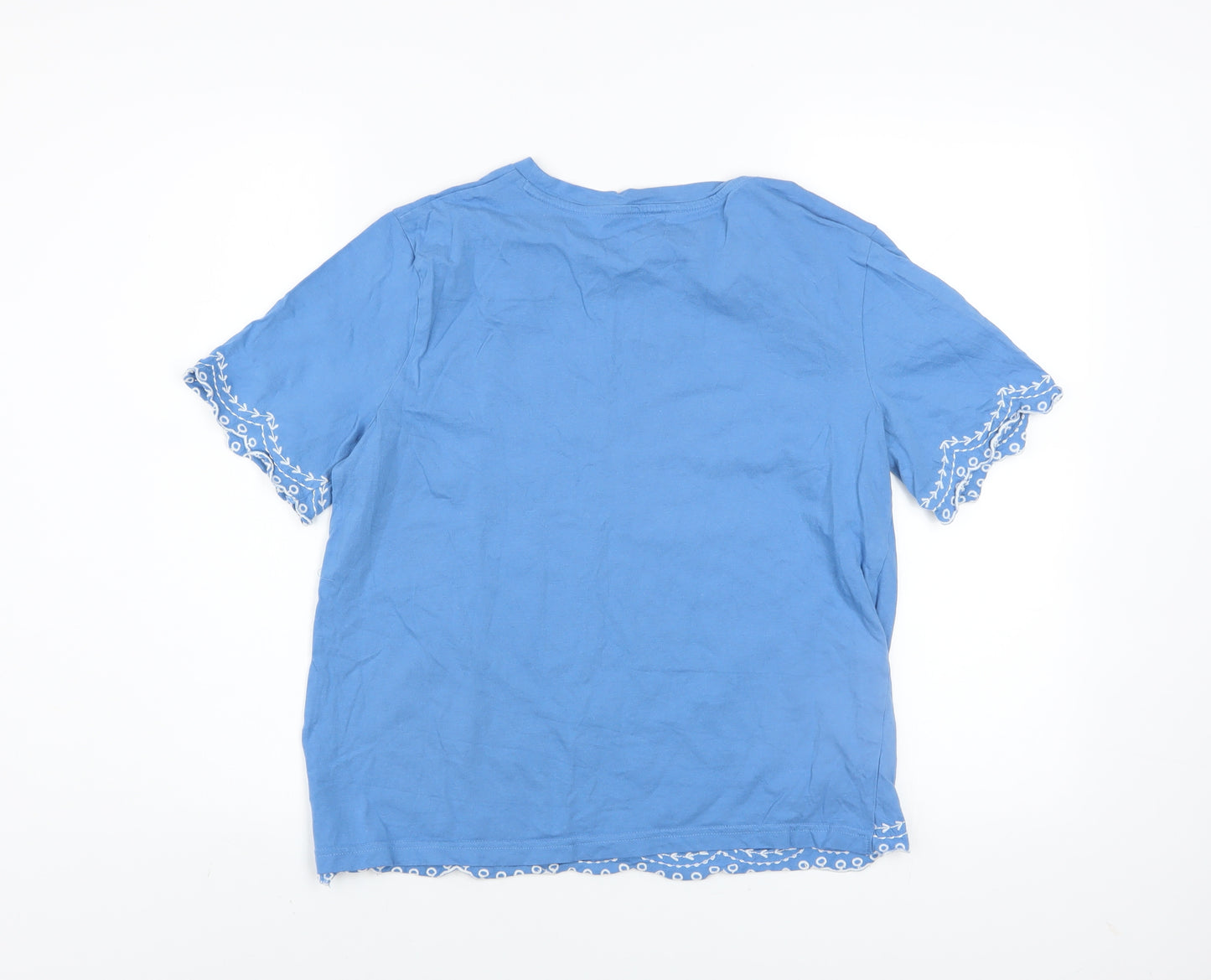 Dunnes Stores Women's Blue Embroidered Cotton T-Shirt Size 14